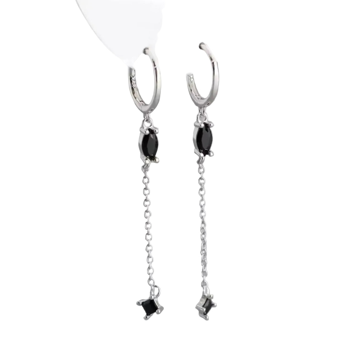 Black drop earrings-Silver