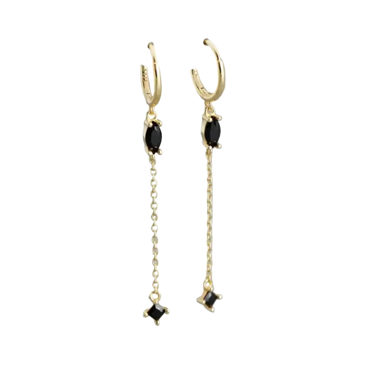 Black drop earrings-Gold